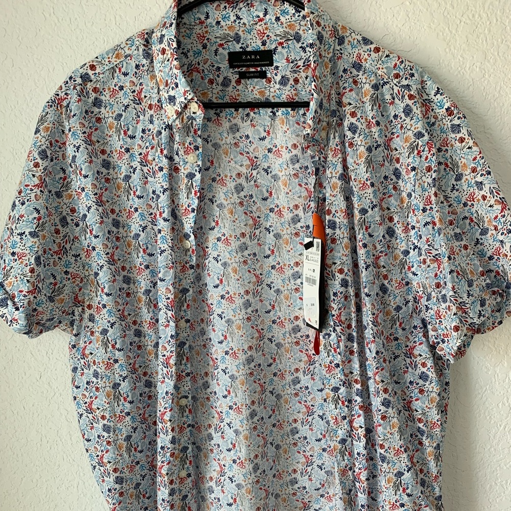 Zara Multicolor Floral Casual Button Down Shirt